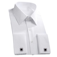 เหวินเฉิงโบ®แฟชั่นผู้ชายกระดุมฝรั่งเศสแขนยาวเสื้อเชิ้ตผ้าคอตตอนสำหรับใส่ทำงานด้านบน Cufflinks