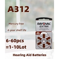 6-60PCSRayovac Extra Performance Hearing Aid Batteries 1.45V 312 312A A312 PR41 Zinc Air Battery For