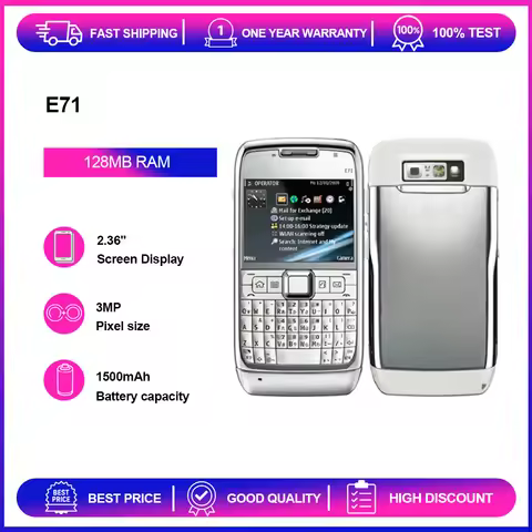 Unlocked Refurbished E71 3MP 2G/3G GSM 900 / 1800 1500mAh Phone Russian Arabic Hebrew Keyboard