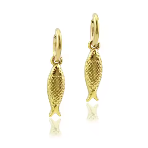 New In Hot 316 Stainless Steel Gold Plated Fish Earrings Woman Sea Animal Pendant Hoop Earrings
