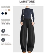 LAHSTORE high-quality raw linen high-waisted straight pants high crotch QD15 (Black)