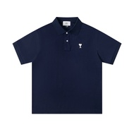 original Ami Paris High Quality Tide Brand White Love Embroidery Classic Polo Short Sleeve T-shirt I