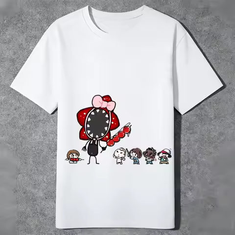 Demogorgon and Eleven，Mike，Will，Lucas，Dustin Cute Simple Strokes Short Sleeve Trendy Print Things T-
