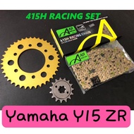 AJI RACING CHAIN + SPROCKET SET 415 Y15 Y150 FZ Y15ZR Y150ZR FZ150 GEAR SPOKET SPOCKET GOLD RANTAI E