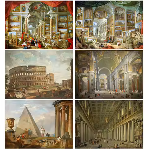 Ancient Rome Pantheon Oil Painting by Giovanni Paolo Panini Roman Colosseum Poster And Prints Wall A