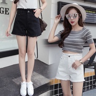 White high waist shorts women s summer casual pants slim easing Joker Flash student wide leg denim s