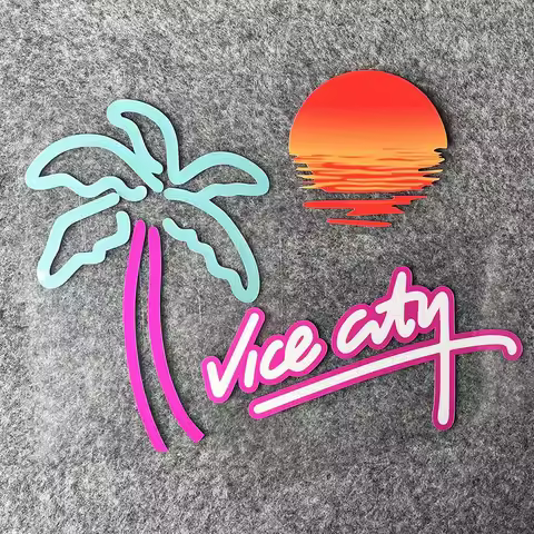 Vintage Sunset Neon Coconut Tree Car Stickers Decor Motorcycle Body Windshield Auto Window Glass Mot