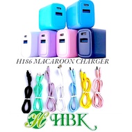 H186 Fast Charger Macaron Candy Color Dual Output Adapter Charging for Type C Android Micro V8
