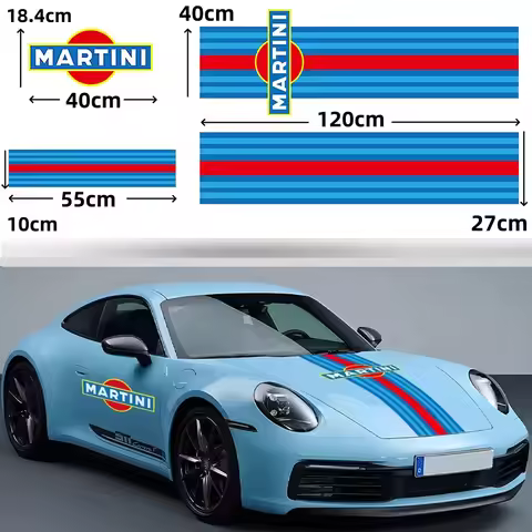 For MARTINIS Racing Stickers Hood Door Stripe Vinyl MARTINI Sticker for audi a3 tesla porsche 911 91