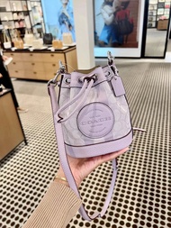 Coach Bucket Bag Blue Tas Wanita Import Mini In Signature Selempang Drawstring Dempsey Field Tote Ha