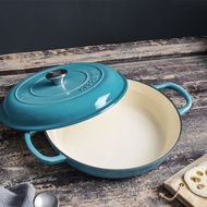 30cm Enamel Cast Iron Casserole Dish with Lid --Cast Iron Braiser Pan with Porcelain Coating 4.5L Enameled Cast Iron Steel Knob Cover &amp; Double Loop Handles Cast Iron Casserole Dish Card Blue.