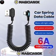 PTS  6A Spring Data Cable, Spring Elbow USB C To Type C Fast Charging Cable,  Telescoping Black PVC 