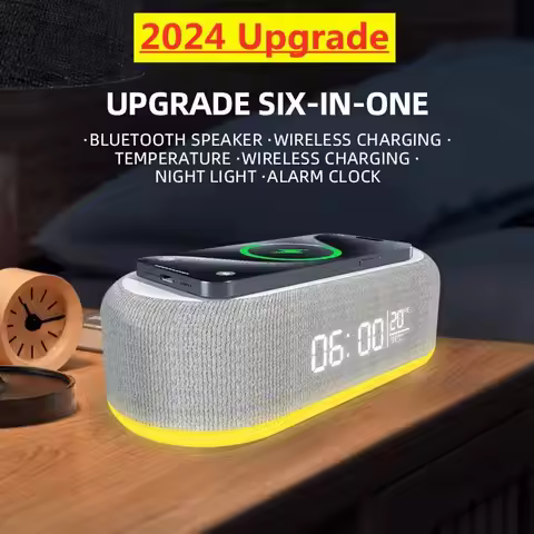 Bluetooth Speaker Stereo Loudspeaker Wireless Charger Pad Led Light Alarm Clock Fast Wireless Chargi
