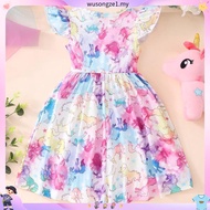 2023 New Dress for Girl Kids Children Clothing Dinosaur Butterfly Printed Color Splicing O-Neck Prin