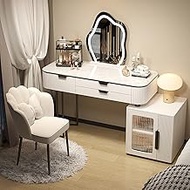 Dressing Table Set With Illuminated Mirror,Dressing Table With Sliding Drawers,Dressing Table With Storage Cabinet And Upholstered Stool,For Living Room,Bedroom Furniture (White B 80cm/31.4in)