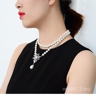 Beads All-Match Necklace Pearl Pearl Sweater Chain Necklace Snowflake Double Layer Pearl Sweater Cha