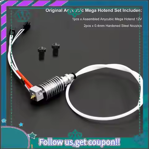 A75Q-For Anycubic I3 Mega Hotend 12V With 2PCS Hardened Steel 0.4Mm For E3D V6 Nozzles For Extruder 
