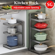 🇸🇬Adjustable Pot Rack Pot Organiser Under Sink Kitchen Sink Organiser Kitchen Pot Pan Rack Steel Kit
