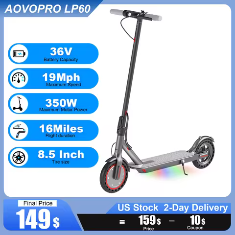 AOVOPRO LP60 Adult Electric Scooter 36V 350W Powerful Motor 19mph 16Miles Long Range 8.5inch Foldabl