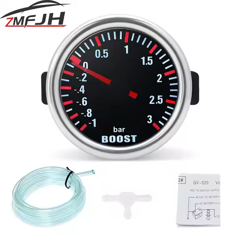 3 Bar Boost Gauge Car Turbo Boost Meter 2'52mm Turbin Mechanical Boost Indicator Meter For 12V Car E