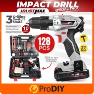 PRODIY JOUSTMAX 128PCS JST-21VS/B Hammer Drill Cordless Drill Set Gerudi Dinding Cordless Impact Dri