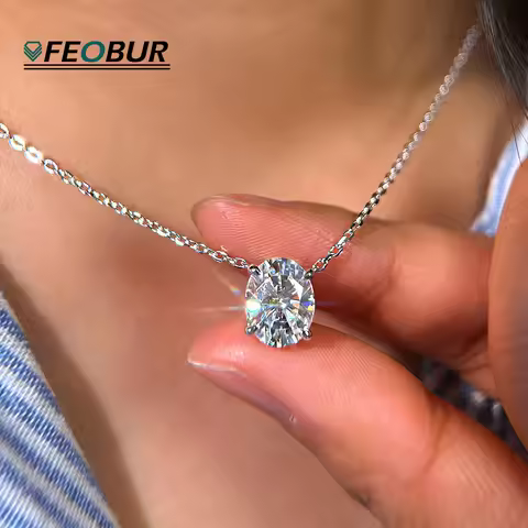 Certified 1/2/3CT Moissanite Necklace Oval Solitaire Pendant for Women 925 Sterling Silver Lab Diamo