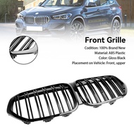 Areyourshop เตาย่างกระจังหน้าไตสีดําเงา เหมาะสำหรับ BMW X1 F48 F49 2019-2021 Dual Slat