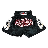 THAISMAI BS-1207 Black Satin กางเกงมวยไทย ผ้าต่วนดำ ปักมวยไทย