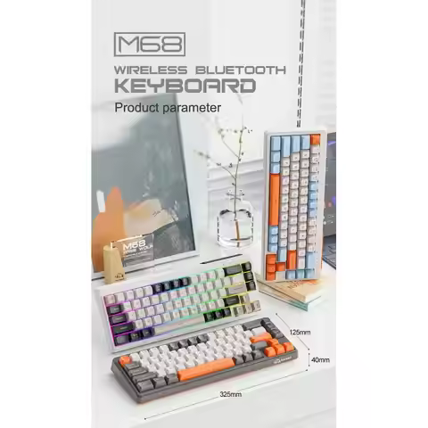 Free Wolf M68 Wireless Bluetooth Three-Mode Mechanical Feel Keyboard Game E-Sports Office Silent PBT