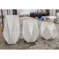 REX FP40 Diamond Fiberglass Glossy White Tall Flower Pot Pasu Bunga Garden Taman Plant Pokok Fiber I