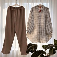 COD Setelan Combinasi WANITA Terlaris JUMBOO MOTIF SALUR / Sett cell Rayon twill / setelan baju ke