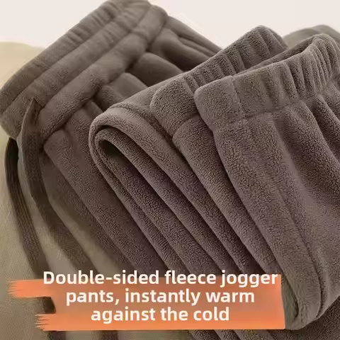 Double-Sided Fleece Casual Pants Men's Loose Fit Winter Wear Inner Lined Wear-Resistant Dirty-Proof 