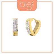 Blief Plus+ QPP V Hoop White Crystals Earrings Classic 24 Karat Gold or Medical Grade Stainless Stee