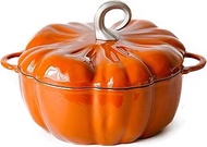 4QT Pumpkin Cocotte, Cast Iron Dutch Oven, 3.7L Casserole with Lid and Handles, Non-Stick Stew Soup 