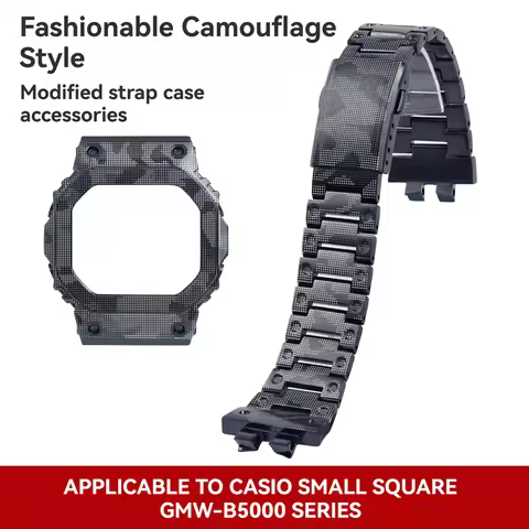 For Casio GMW-B5000 GMW-BZ5000, Stainless Steel Camouflage Case & Bezel Mod Kit with Strap & Tool, F