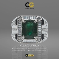 CG | Certified Natural Zambia Zamrud Emerald Men's Ring | 3.05 ct | 925 Silver | Moissanite Accent
