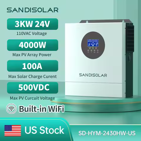 Sandisolar SD-HYM-2430HW-US 3kW 24V Hybrid Solar Inverter for RV Off Grid Home Backup 4000W Max PV I