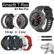 Amazfit T-Rex Pro Case Strap Silicone Watchband with Black Protector Case, Silicone Band Screen Protector Case Cover For Xiaomi Huami Amazfit T Rex