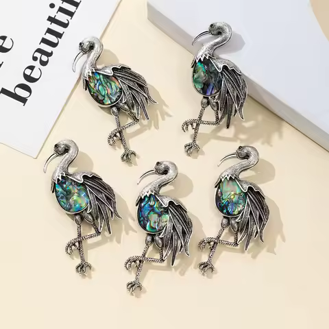 1pc Natural Shell Crane Shaped Abalone Brooch Charming Women Men Jewelry Accessories Cloth Decoratio
