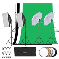Andoer Photography Kit 1.8m*2.7m Black White Green Polyester-cotton Backdrops 6pcs Fish-like Mount 1