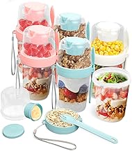 Pack of 6 Cereal Cups to Go with Spoon, 800 ml Yogurt Cups for On the Go Overnight Oats Glasses, BPA