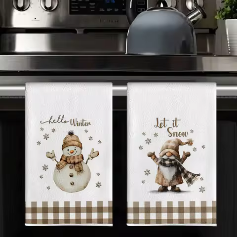 2Pcs, Christmas Snowman and Gnome Kitchen Towels, 40Cm*60Cm Towel Set, Super Absorbent Soft Cleaning