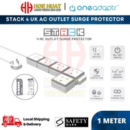 OneAdaptr STACK 4 UK AC Outlet Modular Surge Protector Extension Trailing Socket PC-STP-4UK (1M)