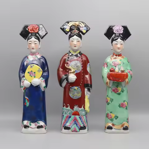 Ceramic Figurines of Chiness Princesses and Empress in Qing Dynasty, Hand Painted Porcelain Statue, 