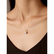 18K金扣头珍珠项链，天然淡水珍珠项链，纯银珍珠项链，抽拉款项链