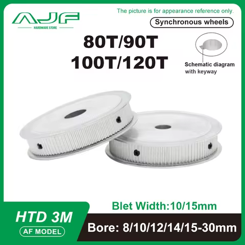 HTD 3M Pulley 80T 90T 100T 120T Bore 5-30mm 3M Timing Pulley Synchronous Wheel For Belt Width 10/15m