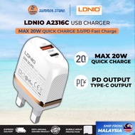 Ldnio A2316C Charger 20W PD Fast Charging Adapter Charger QC3.0 + PD USB-C Fast Charge UK Travel Cha