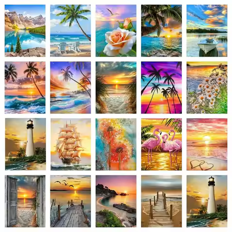 AZQSD 5d Diamond Painting Full Drill Square Sunset Seaside Landscape Home Decor 30x40cm Embroidery M