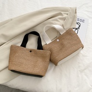Linen Handbag Women Summer Woven Bag Hand-Carrying Cotton Linen Bag Canvas Bag Linen Work Commuter B