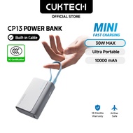 【3C Certification】CUKTECH Mini Powerbank 10000mAh 30W Fast Charging Built in Cable Powerbank iP16/15